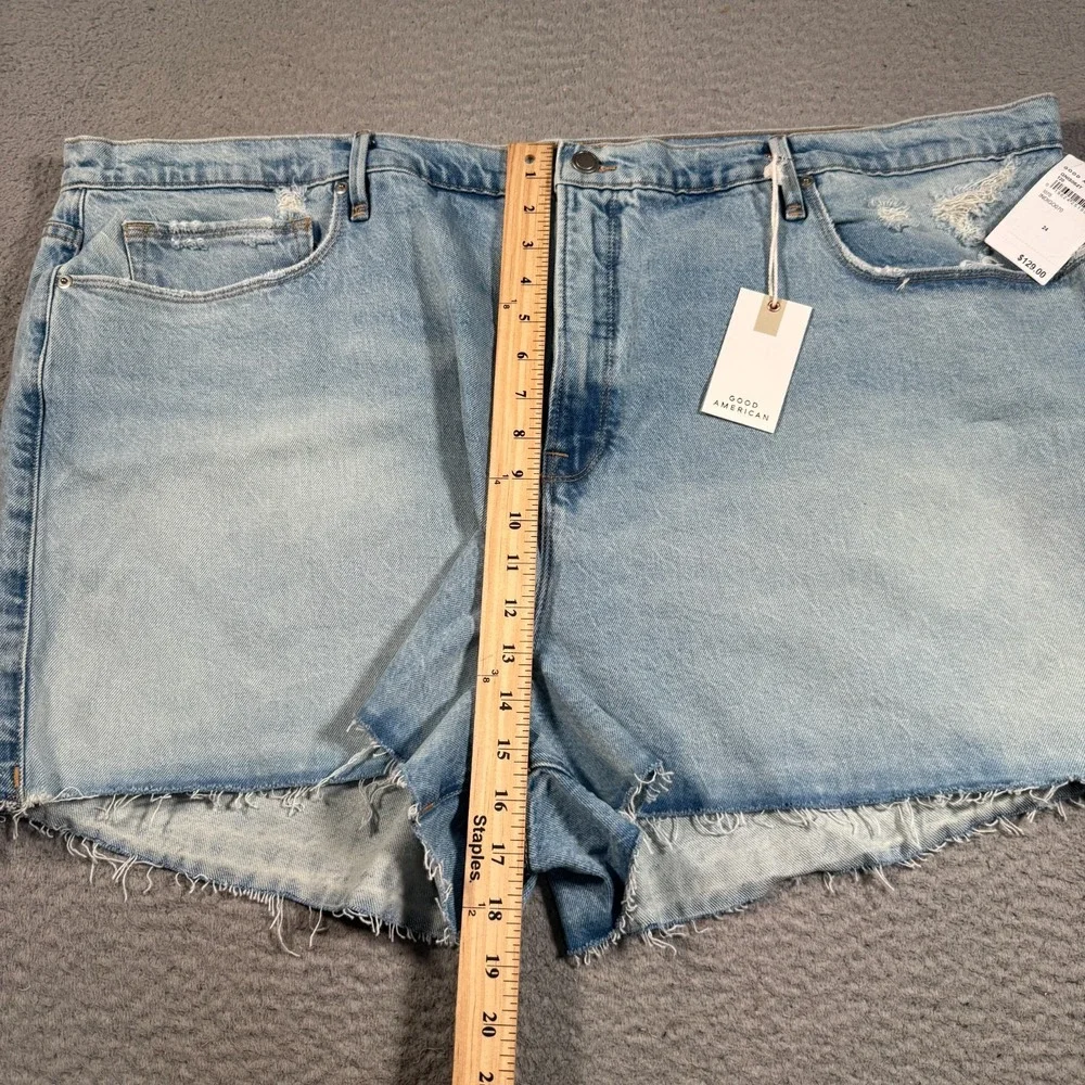 Good American Shorts Women's 24 Blue Cotton Denim Cut-Off 90s Raw Hem‎ Stretch